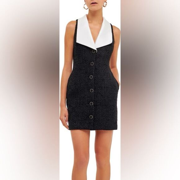 NWT Endless Rose Contrast Collar Tweed Mini Dress size xs women's with pockets! - Picture 2 of 15